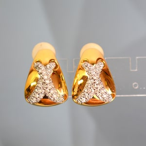 Swarovski Logo Swan Earrings Clips On Pave Crystals, Vintage Swarovski Jewelry