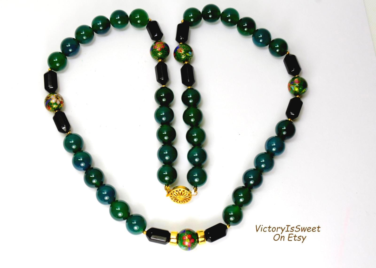 Vintage Chinese Export Jewelry Necklace, Cloisonne and Jade