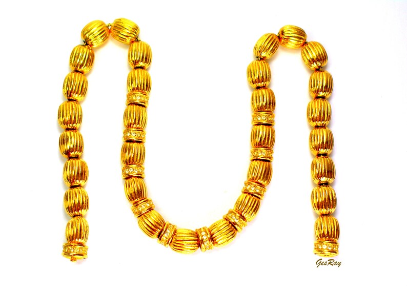 Stocko Gold Plated Beaded Collar Necklace, Golden Bead Snap Clasp Joseph Esposito