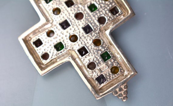 Vintage Cross Pendant Sterling Silver 925 Gemston… - image 7