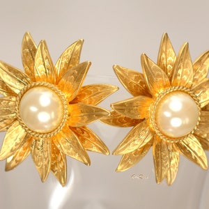 Les Bernard Vo Clip On Earring Statement Gold Flowers Earrings Clip On, Designer Couture Jewelry
