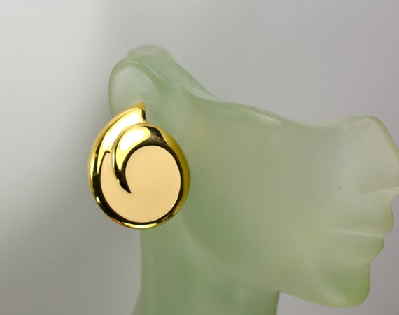 Statement MONET Earrings Button Gold Enamel, Runw… - image 1