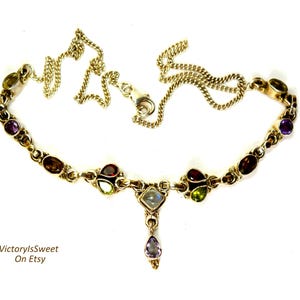 Sterling Silver Y Necklace 925 Gemstone Amethyst Peridot Moonstone Topaz