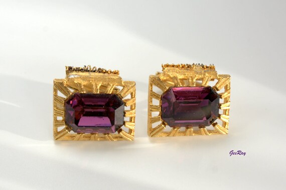 Boutons De Manchette Vintage En Or 14 Carats Avec Améthyste Cabochon - Époque Édouardienne - Occasion Très Bon état
