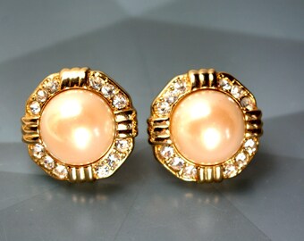 Boucles D'oreilles Créateur MONET Vintage - Clips, Perle, Plaqué Or