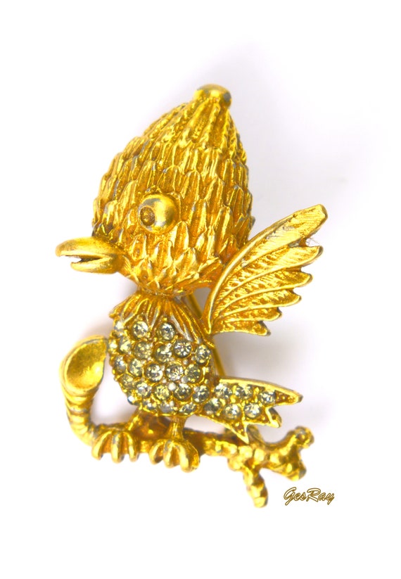 Vintage Baby Bird Chick Brooch Pin Pave Crystals … - image 2