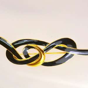 Monet Brooch Pin Knot Gold Plated Black Enamel