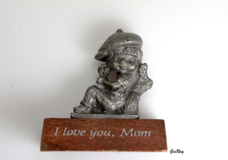 I LOVE YOU MOM Pewter Boy Figurine on Wooden Base Miniature Etsy