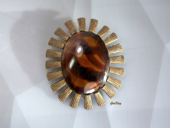 Mid Century Modern Brooch Pin Pour Glass Cab Cabo… - image 5