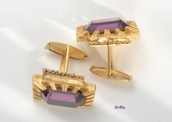 Boutons De Manchette Vintage En Or 14 Carats Avec Améthyste Cabochon - Époque Édouardienne - Occasion Très Bon état