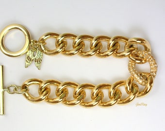 Victoria's Secret Angels Chain Bracelet Gold Tone Clear Crystal Rhinestones