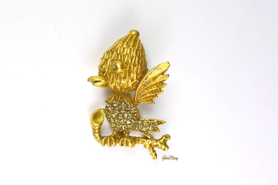 Vintage Baby Bird Chick Brooch Pin Pave Crystals … - image 5
