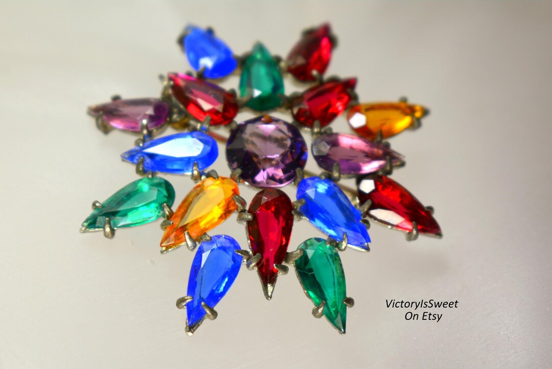 アールデコ ブローチピン マルチカラー スターバースト チェコ