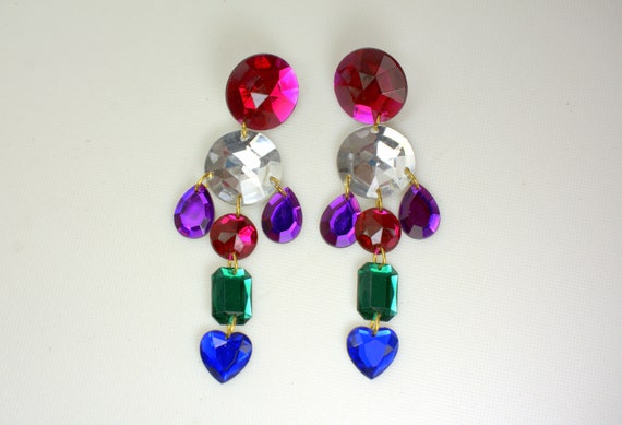 Retro Dangle Multi Color Lucite Earrings Park Lane - image 1