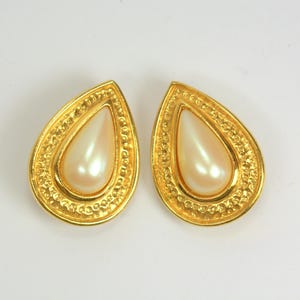 Vintage Avon Clip on Earrings Faux Pearl Cabochon, Vintage Statement Jewelry