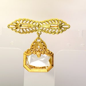 Victorian Filigree Bar Brooch Pin Dangle Crystal