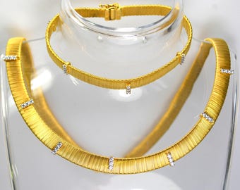 DQCZ V Italy Gold Over 925 Sterling Silver Set Collar Necklace and Bracelet