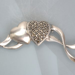 Vintage Judith Jack Sterling Silver Marcasite Two Hearts Brooch