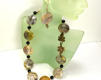 Jasper Bead Necklace and Earrings, Semi Precious Gemstones Jewelry Set