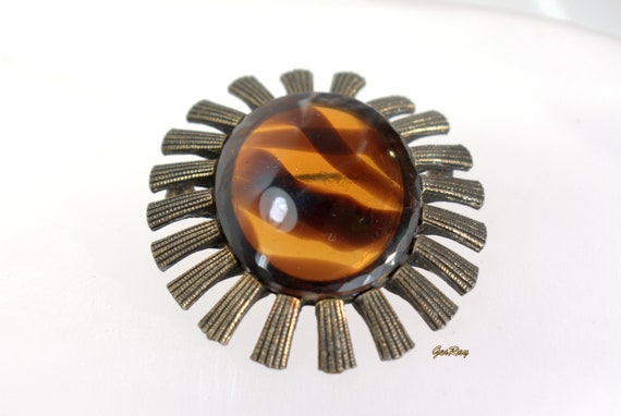 Mid Century Modern Brooch Pin Pour Glass Cab Cabo… - image 2