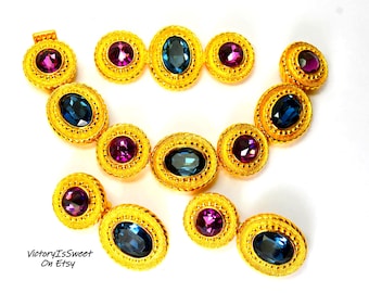Vintage Christian Dior Jewelry Set: Bracelet, Brooch, Earrings, Swarovski Crystal Cabochons