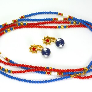 Monet American Patriotic Jewelry 2 Necklaces and Earrings Red White & Blue, USA Patriotic Jewelry
