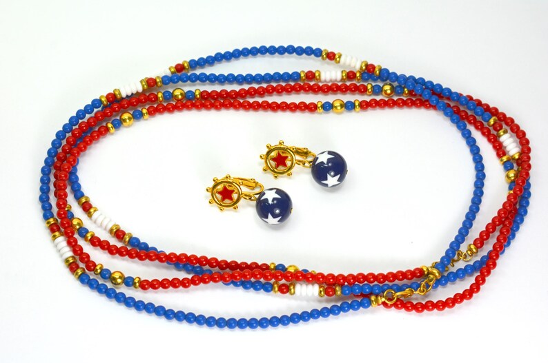 Monet American Patriotic Jewelry 2 Necklaces and Earrings Red White & Blue, USA Patriotic Jewelry