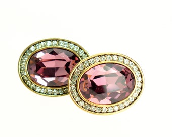 Boucles D'oreilles Heidi Daus Authentiques - Forme Larme En Cristal Fumé Et Clair - Clips - Neuf