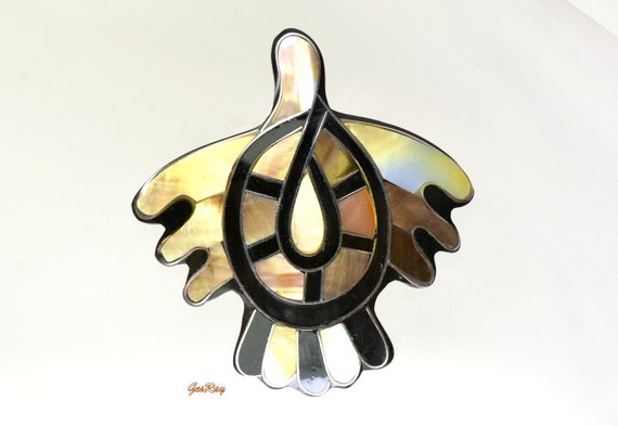 Abalone Shell Inlay  Brooch Pin Abstract Tribal A… - image 3