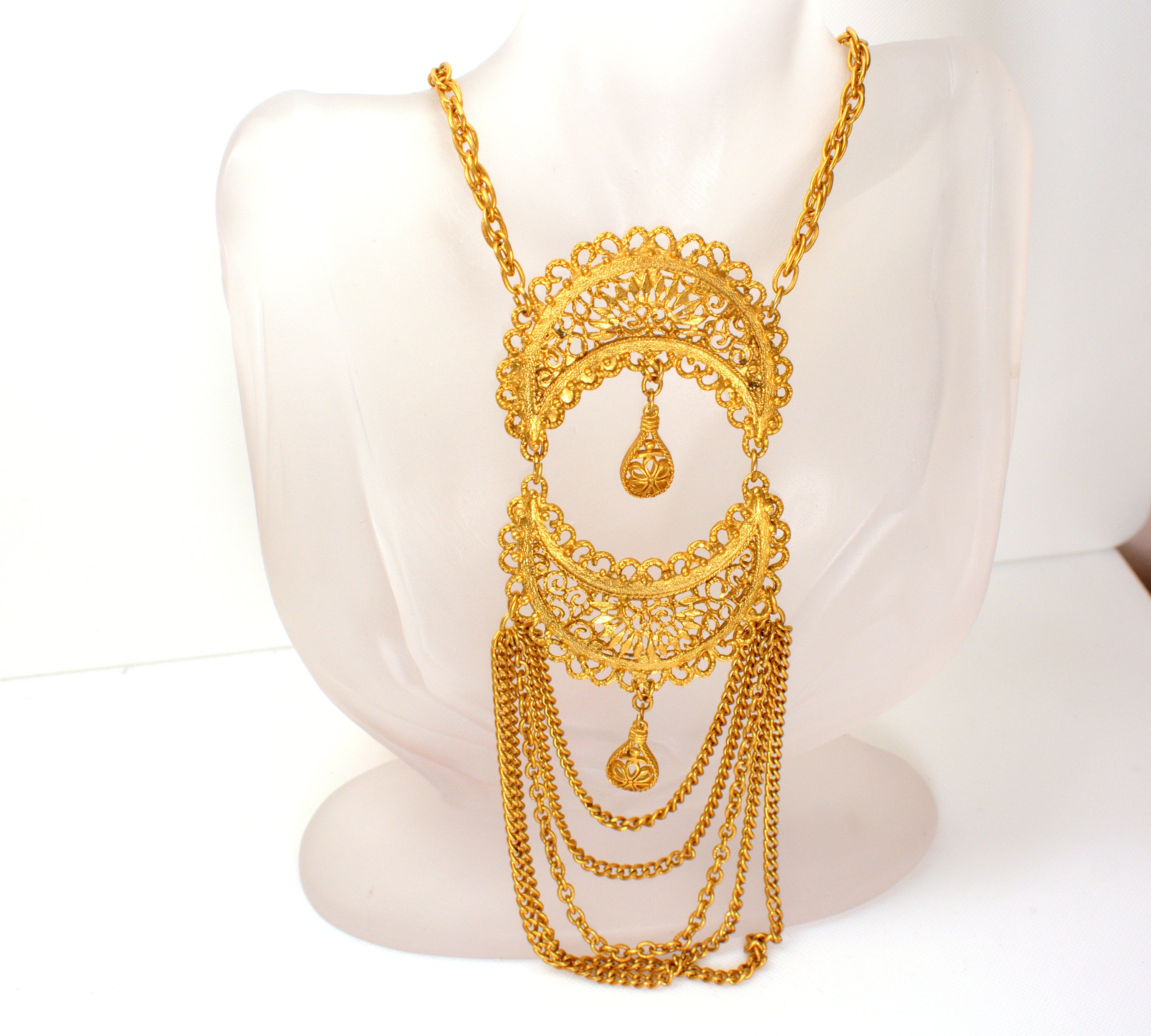 Collana Bavaglio Lunga In Stile Vintage – Filigrana E Pizzo Metallico – Girocollo Argento