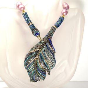 Heidi Daus Collar Necklace Peacock Feather Statement, Heidi Daus Jewelry