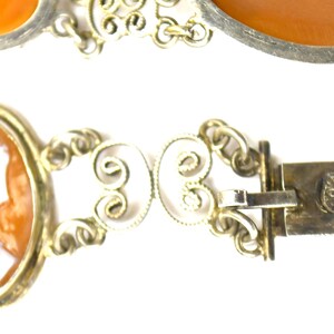 Antique Silver Cannetille Filigree Carved Shell Cameo Bracelet Necklace, Jewelry Set