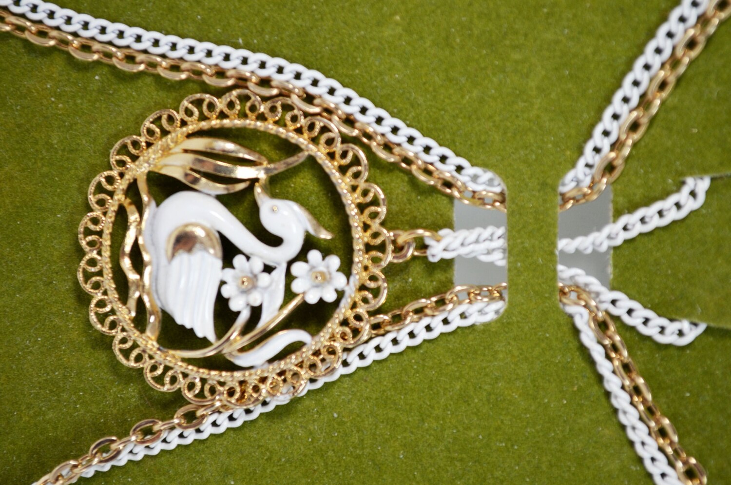 Triple Strand Necklace With Swan Pendant Signed Shp Excl. - Etsy
