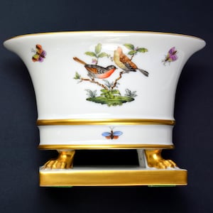 Herend Rothschild Bird Empire Vase Pedestal Clawed Foot Cachepot Vase Jardiniere Planter