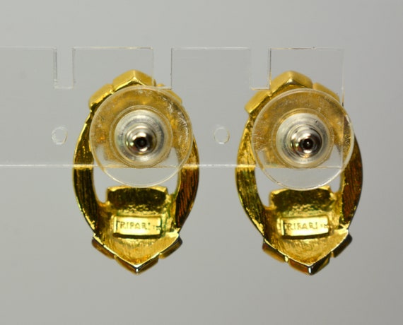 Statement Crown Trifari Earrings Black Enamel Gol… - image 7