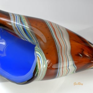 Vintage Conch Shell Murano Glass Cased Brown Blue