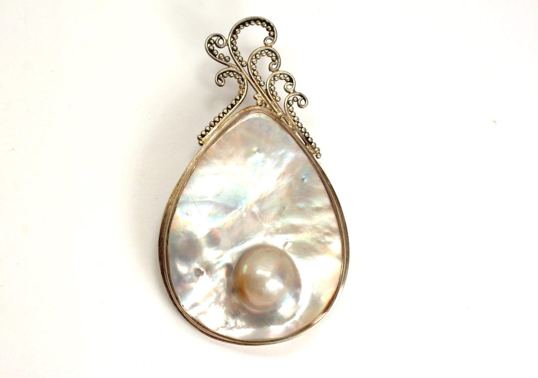 Large Mother of Pearl MOP Pendant 925 Sterling Silver - Etsy