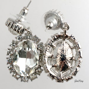Vintage Crystal Diamante Statement Earrings Silver Tone, Large Crystal Cabochon