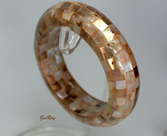 Abalone Shell Mosaic Bangle Bracelet Mother of Pea