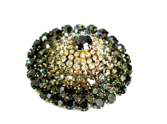 Art Deco Domed Clear Black Crystal Brooch Pin Pot… - image 7