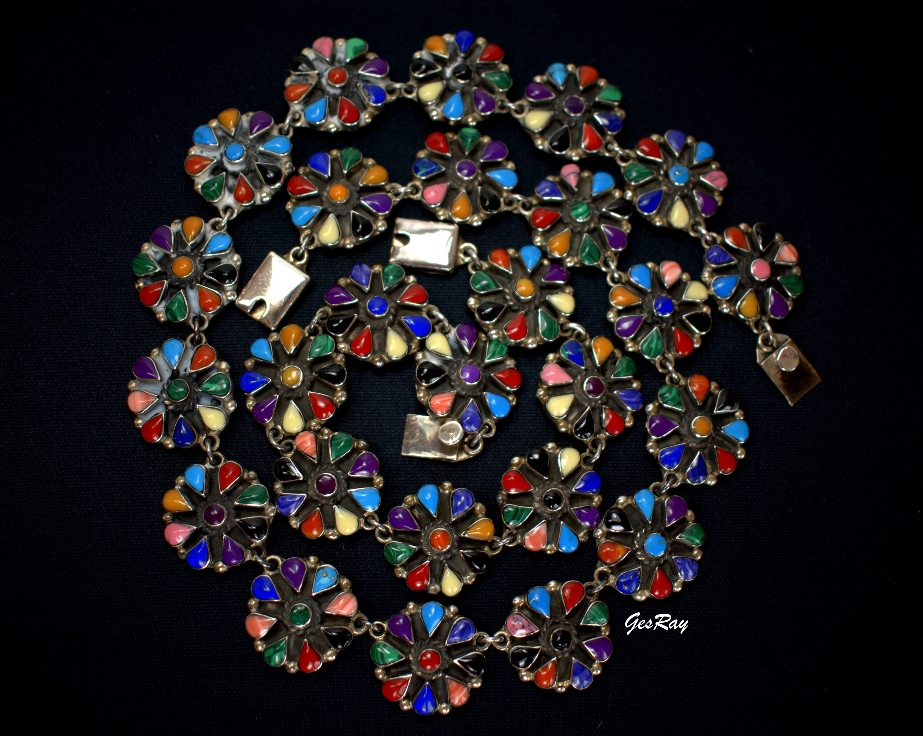 Vintage Taxco Sterling Silver Floral Necklace Bracelet: Multi