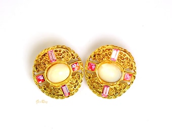 Brincos 1928 Jewelry Co., estilo vitoriano, dourado, rosa, pérola, strass