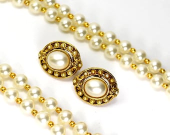 Vintage Faux Pearl Necklace & Stud Earrings Set
