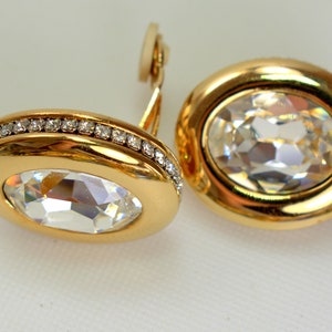 Original Swarovski Crystal Rhinestone Faceted Round Headlight Earrings, Haute Couture Jewelry, VictoryIsSweet