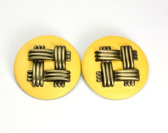 Modernist Art Deco Button Earrings Couture Jewelry Statement Vintage Oversized Earrings