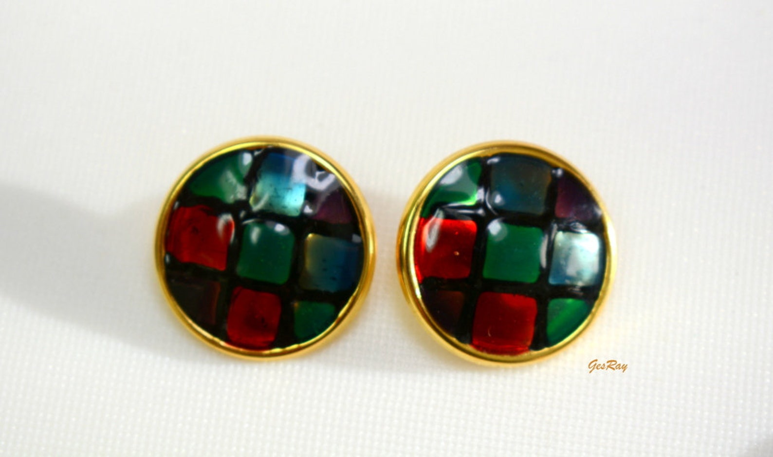 Button Style Pierced Earrings Enamel Earrings Red Green Etsy