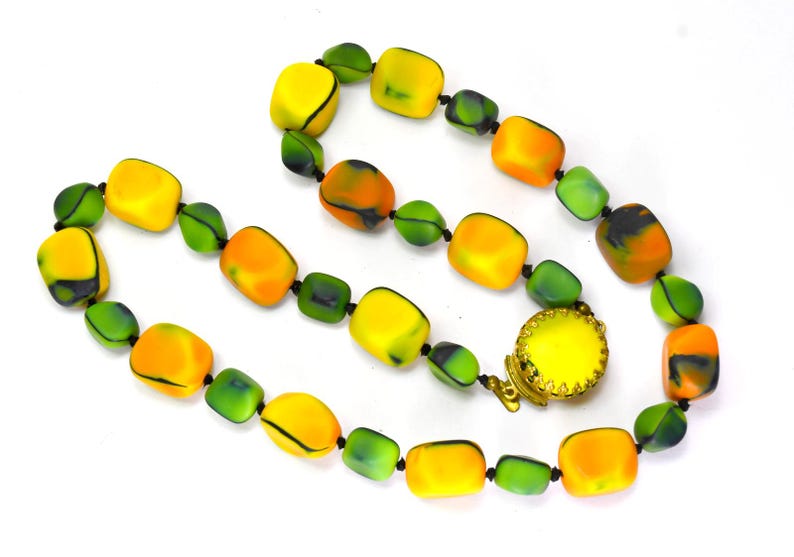 Art Deco Matte Art Glass Beaded Necklace Rare Signed Made Austria