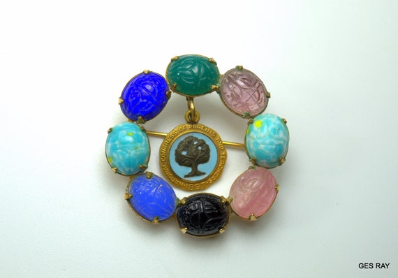 Carved Scarab Beetle Brooch Pin National Congress… - image 3