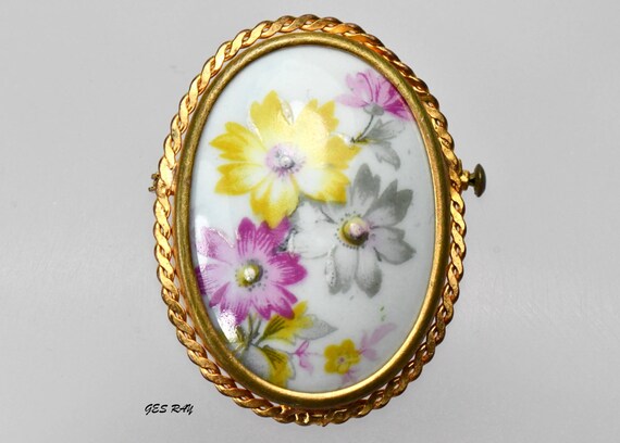 Antique FRANCE Limoges Brooch Pin Signed Porcelain