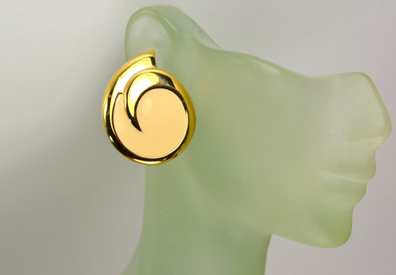 Statement MONET Earrings Button Gold Enamel, Runw… - image 2